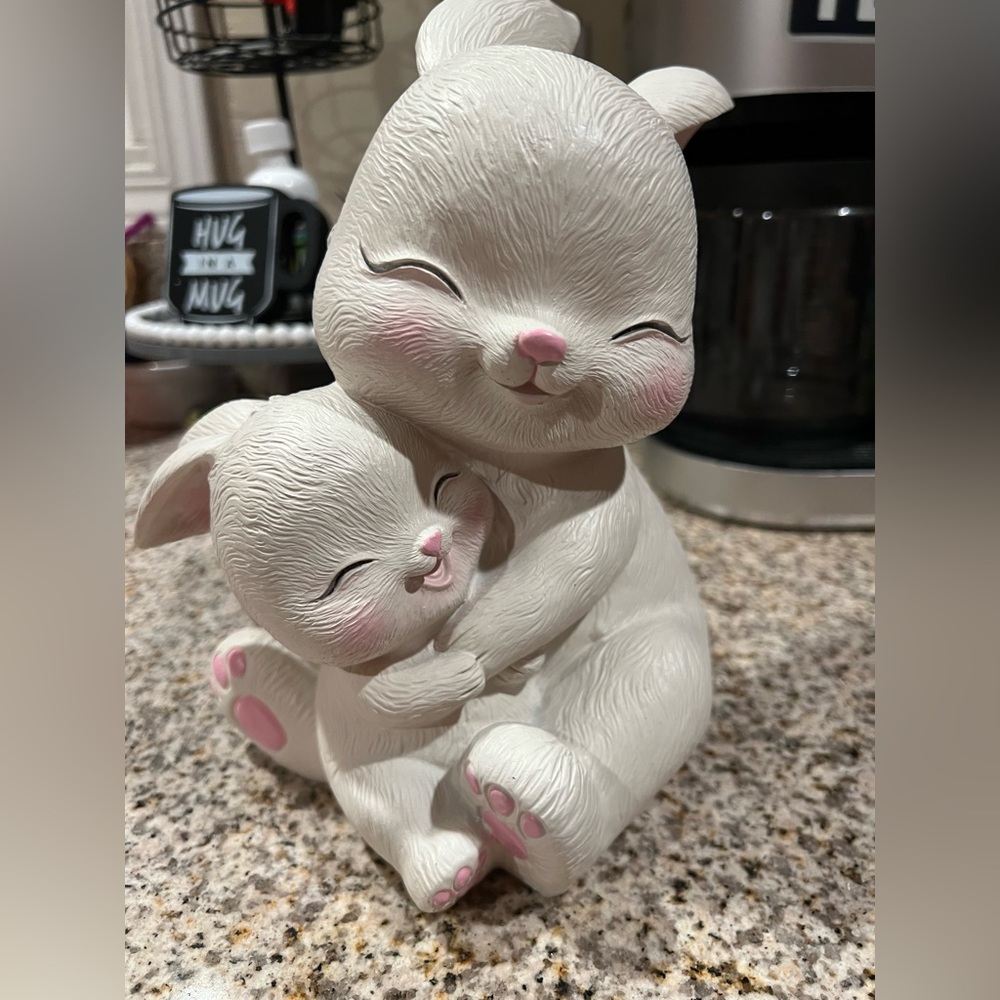 Adorable White and Pink Bunny Figurine